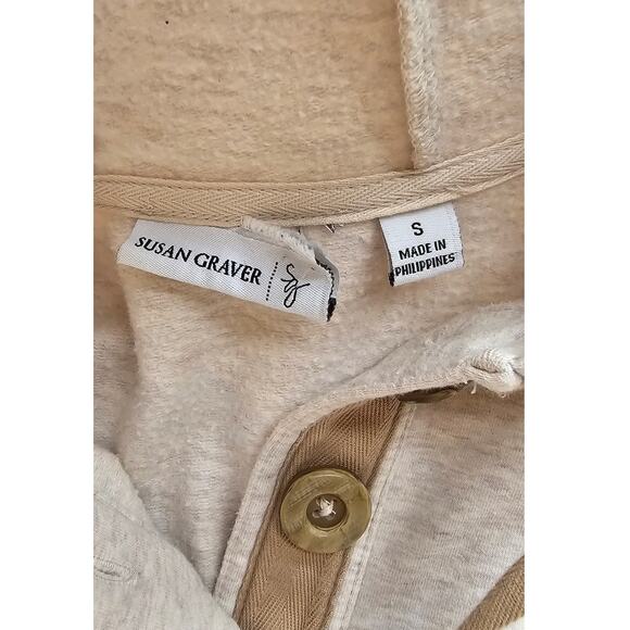 Susan‎ Graver Weekend Hooded Sweatshirt Cotton Tunic Women Size S Natural Cream - Picture 5 of 6